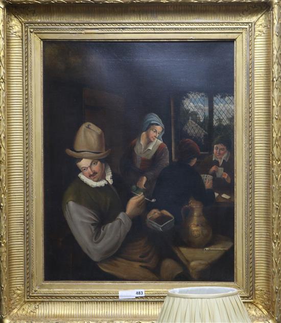 After Teniers, oil on canvas, Tavern interior, 75 x 60cm.